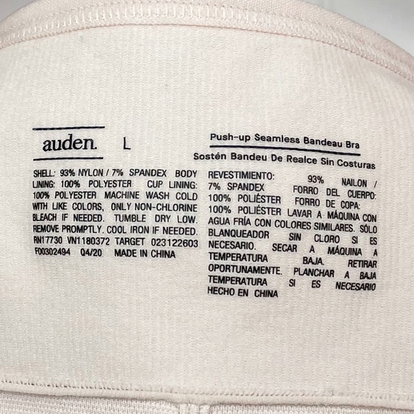 Auden Push-Up Seamless Bandeau Bra Women’s Size Large - Picture 3 of 3